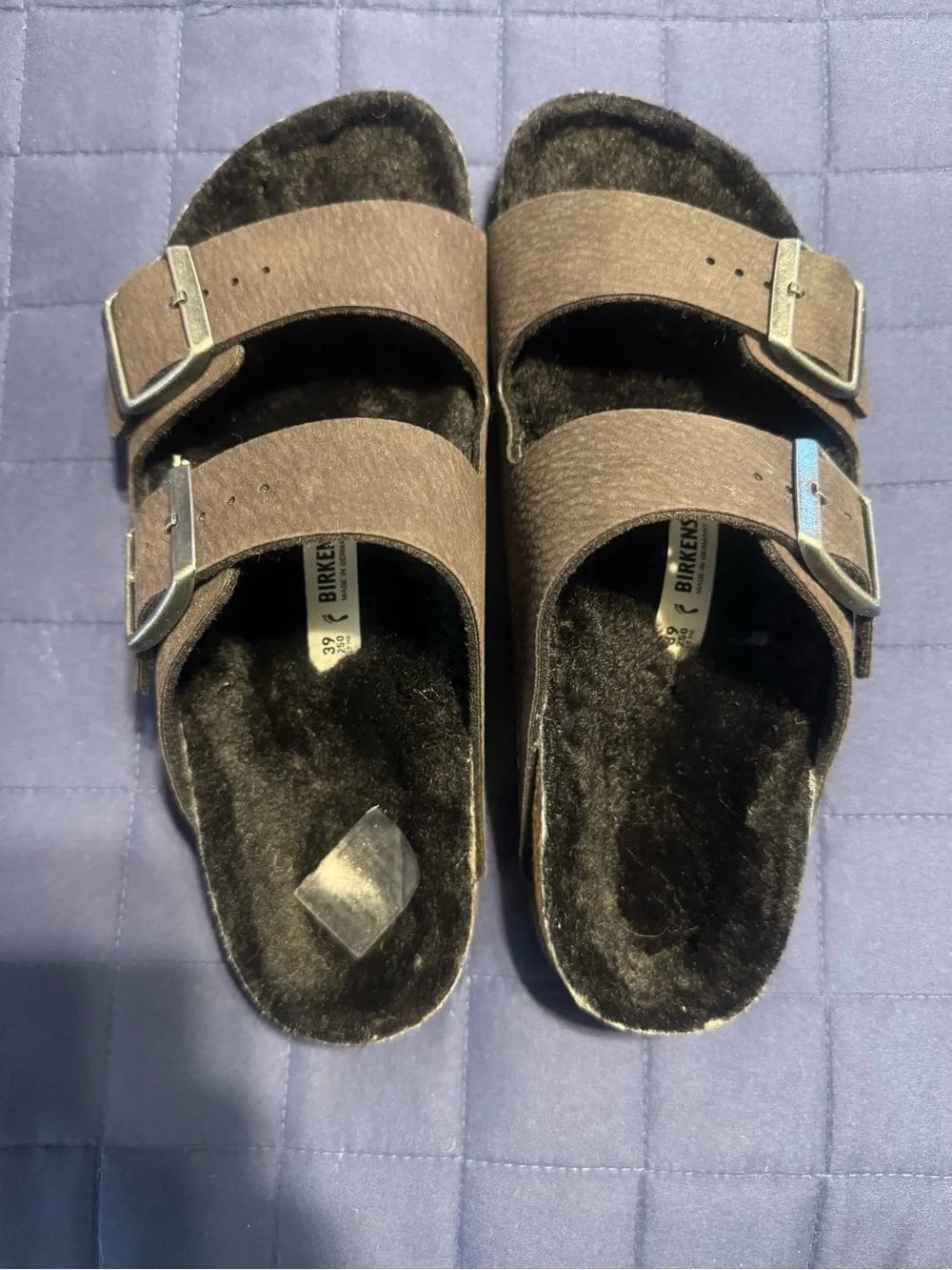 Brand New: Birkenstock Arizona BS Desert Dust Black with fleece lining.